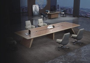 Foldable Extendable Conference <b>Table</b> Smart Cable Management Office Long Meeting Desk Luxury Solid Wood Chinese Elements Hotel Pr - Product Image 3