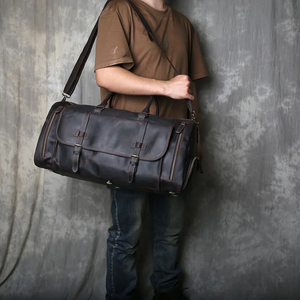 Genuine Leather Foldable Portable Weekender <b>Duffel</b> <b>Bag</b> with Zipper Closure Adjustable Strap Durable Design for Travel - Product Image 3