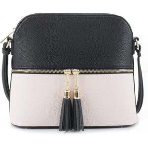 Bolso Bandolera de Piel Sintética Bicolor con Textura Granulada, Correa Ajustable y Borlas, con Cremallera, Ideal para el Uso Diario y Viajes - Product Image 3