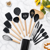 Ensemble d'ustensiles de cuisine en bois, non toxiques, 15 pièces, résistants à la chaleur, ensemble d'ustensiles de cuisine en silicone de 11 pouces
