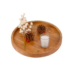 Plateau de service rond en bois d'acacia, plateau décoratif ottoman pour salon, plateau de table basse, présentoir à bougies pour rehausser la décoration - Product Image 1