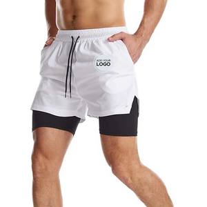 Pantalones cortos para correr 2 en 1 para hombre, pantalones cortos de entrenamiento de gimnasio, pantalones cortos atléticos de secado rápido con forro, pantalones cortos de entrenamiento con bolsillos ocultos, gris - Product Image 3
