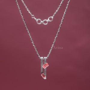 IGI Certified Lab Grown Diamond Emerald Cut Pink <b>Ruby</b> Bar Pendant <b>Necklace</b> in 18K White Gold Modern Geometric Designer <b>Necklace</b> - Product Image 4