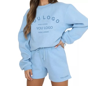 Conjunto de 2 piezas de chándal de manga larga para mujer, pantalones cortos de algodón 100%, chándal para correr - Product Image 1