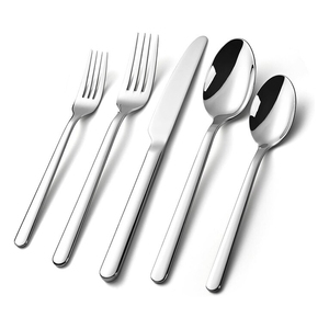 Juego de cubiertos de metal de diseño estándar con mango cuadrado real, para el hogar y los hoteles acabado plateado, juegos para comer, acero con espejo - Product Image 5