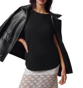 Premium femmes toutes saisons décontracté élégant col rond écologique été à manches courtes couleur noir utilisation extérieure vêtements de mode - Product Image 2