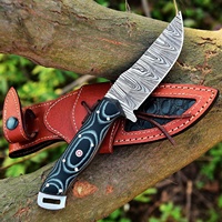 Pisau Berburu Baja Damaskus Buatan Sendiri dengan Pegangan G10 dan Sarung Kulit |   Pisau Survival untuk Berkemah di Luar Ruangan OEM Grosir
