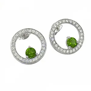 Boucles d'oreilles clous vintage en argent 925 pour femmes, pierre précieuse péridot vert, accents or blanc jaune rose, style boucles d'oreilles pendantes diamant - Product Image 1