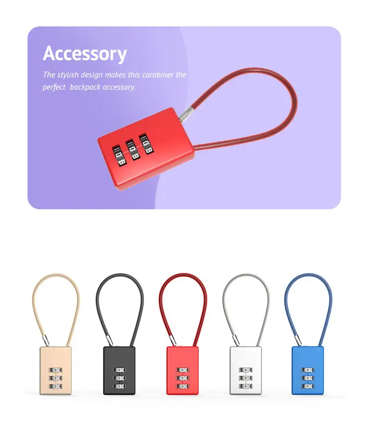 Hot Selling 3 Digits Mini Combination Cable Lock 02U-3D 135mm Long Shackle Travel Luggage Padlock Cable Combination Lock