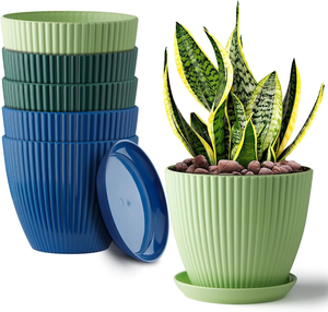 <span class=keywords><strong>Pot</strong></span> <span class=keywords><strong>de</strong></span> <span class=keywords><strong>fleur</strong></span> en plastique nervuré avec soucoupe, jardinière <span class=keywords><strong>de</strong></span> couleur unique pour plantes d'intérieur et d'extérieur, trou <span class=keywords><strong>de</strong></span> drainage (plusieurs couleurs disponibles) - Product Image 1