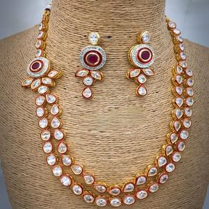 Belle Original Meilleure Qualité Plaqué Or Classique Kundan Collier Ensemble Avec Boucles D'oreilles pour les Femmes Mariages Fiançailles Porter - Product Image 1