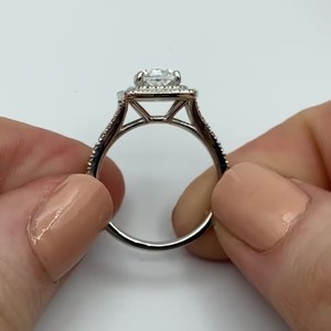6mm Cushion Cut Moissanite Engagement <b>Ring</b> with Double Halo and Pave Side Stone Band | Bridal Wedding <b>Fine</b> Jewelry - Product Image 5