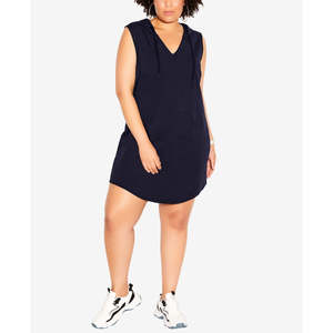 Abito con Cappuccio Navy City Chic Relax Me XX-Large Senza Maniche in Cotone Elasticizzato Traspirante con Vita Elastica per il Tempo Libero - Product Image 1