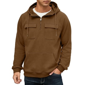Sweat-shirt à capuche en polaire marron pour homme avec fermeture éclair et poches, coupe classique, toutes saisons, streetwear - Product Image 1