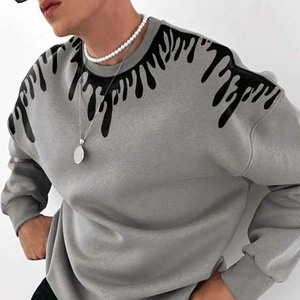 Sudadera Extra Grande de Invierno con Cuello Redondo, Estampado Digital Bordado y Acabado Teñido Liso - Product Image 3