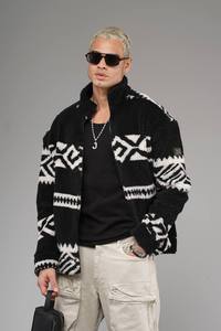 Chaqueta con cremallera de lana en blanco y negro para hombre, abrigo ligero de talla grande cálido y esponjoso, ropa de calle de invierno, prendas de vestir exteriores informales de lana Polar suave - Product Image 4