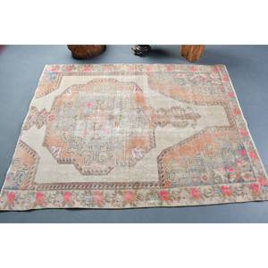 Tapis Turc Vintage Beige Orange 4.2 X 5.6ft Laine Grande Surface Motif Abstrait Rectangle Couloir Modèles Latex Support pour Chambres - Product Image 3