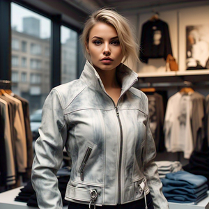 แจ็กเก็ตหนังฟอกกรดสำหรับผู้หญิงเสื้อแจ็คเก็ตหนังแกะมีซิปสำหรับขี่มอเตอร์ไซค์เสื้อโค้ทหนังสไตล์วินเทจสำหรับผู้หญิง - Product Image 1