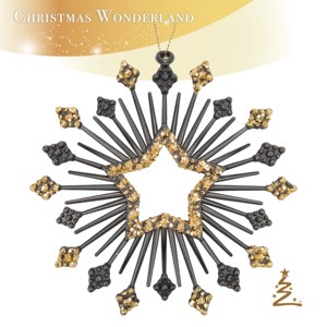 Adorno Navideño de Año Nuevo, Estrella Plana Acrílica Negra Mate con Purpurina Dorada, Forma Redonda, Copo de Nieve, Flor - Product Image 1