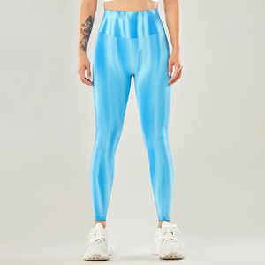 Nueva moda Tie-dye mallas ajustadas sin costuras de cintura alta Spandex poliéster cadera deportes mujeres Yoga pantalones logotipo personalizado - Product Image 4