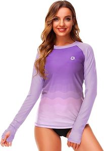 Deerose Womens Gradient Rash Guard UPF 50 + Swim Shirts Surfing Top con agujero para el pulgar - Product Image 3
