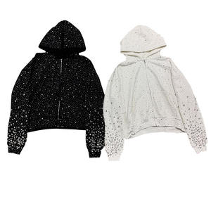 Sweat à capuche de haute qualité unisexe Rhinestone Cut Sew Custom Lined Hooded Winter Plus Size Men's Blank Heavyweight Hoodies - Product Image 4