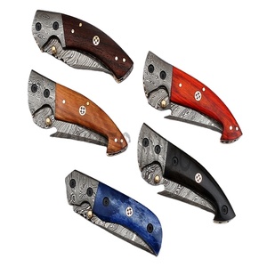 Custom Hand Made Damascus Beautiful Folding <b>Knives</b> Lot of 5 pieces with Sheath (smk1276) - Product Image 1
