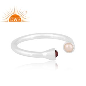 \ Venta caliente fina plata esterlina perla natural y granate piedra preciosa anillo ajustable fabricante de joyería personalizada - Product Image 3