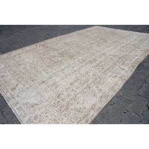 Tapis turc vintage, grand tapis de 5,4 x 9,1 pi (165 x 278 cm), tapis en laine blanc patchwork - Product Image 3