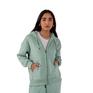 Sweat à capuche décontracté pour femme personnalisé, en coton mélangé respirant, avec fermeture éclair sur le devant, parfait pour l'hiver et les voyages - Product Image 1