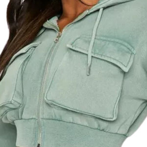 ชุดวอร์มสองชิ้นผ้าคอตตอนสีพื้นสำหรับผู้หญิงชุดวอร์ม100% มีกระเป๋าหน้าสั้นแบบสั่งทำใหม่ - Product Image 3