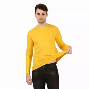 Plain <b>yellow</b> cotton long sleeve t shirts for men and <b>women</b> unisex crew neck casual <b>top</b> for bulk wholesale orders - Product Image 3