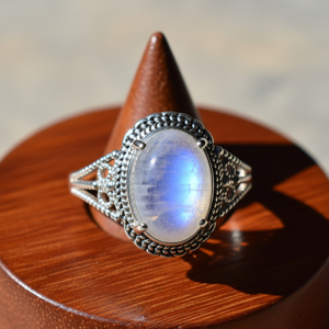 Anillo de fiesta de plata 925 de alta calidad personalizado piedra lunar azul piedra preciosa con chapado en rodio tendencia regalo de joyería de moda - Product Image 6