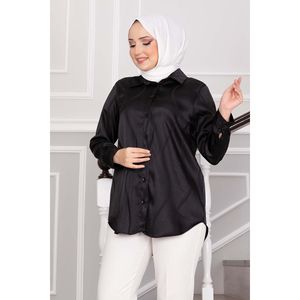 Tunique en satin jacquard de style classique, élément de mode simple - Noir - Product Image 2