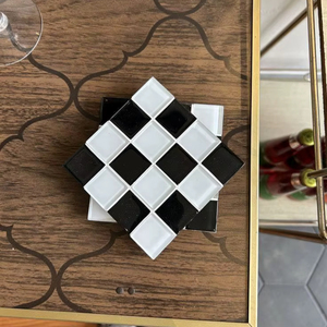 <b>Glass</b> Mosaic <b>Coaster</b> Checkered Square Table Mat for Drink Protection Wholesale Manufacturer Heat Resistant Kitchen Barware Item - Product Image 1