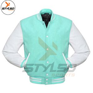 เสื้อแจ็กเก็ตเบสบอลสำหรับผู้ชาย,เสื้อแจ็กเก็ต Trucker Letterman Base Ball หนัง Varcity Varsity - Product Image 2