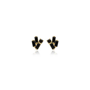 Minimalista negro CZ Baguette diseño Stud pendientes venta al por mayor hecho a mano moda 925 plata esterlina joyería turca - Product Image 1