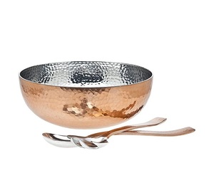 Tazón de servicio de cobre de diseño martillado con acabado de espejo Ideal para uso de servicio de ensalada de frutas - Product Image 3