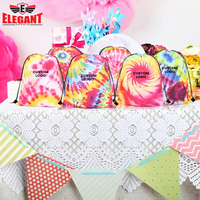 Haute qualité Logo personnalisé impression léger 16 pièces vibrant cravate-teinture sacs à cordon coloré Polyester fête faveur sacs à dos
