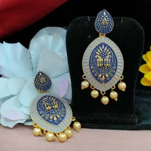 Women's Vjoshijewels Lightweight Traditional Enamel Dangle <b>Earrings</b> Brass Copper Vibrant Colors Intricate Designs Weddings - Product Image 3