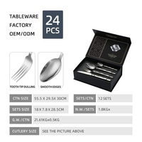 Nouvel arrivage : Ensemble de couverts minimalistes en acier inoxydable doré poli miroir, 24 pièces, durable, avec logo personnalisé et coffret cadeau