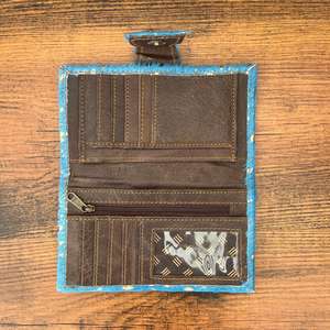 Best Seller Hair On Turquesa Metallic Cowhide Leather Checkbook Long Wallet Western Genuine Leather Credit Card Cartera de mujer - Product Image 3