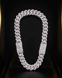 Cadena Cubana VVS1 Moissanite, Plata de Ley 925 / Oro Blanco de 14K, Hecha a Mano, Cadena Cubana para Hombre, Estilo Hip Hop para Fiestas - Product Image 1