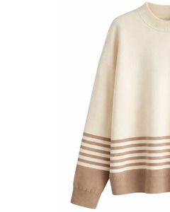 Women Knit Sweater And Wide Leg Pants <b>Set</b> Beige Color Crew Neck Ribbed Cuff Elastic Waist Casual Winter Outfit <b>Lounge</b> Wear <b>Sets</b> - Product Image 4