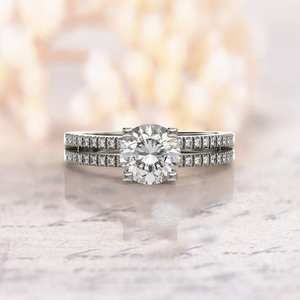 Elegante Anillo de Compromiso de Moissanita de 1 Quilate con Corte Redondo, Anillo de Oro de 14K, Media Eternidad, Diamante Hecho a Mano, Joyería de Lujo para Bodas, Exportador - Product Image 1