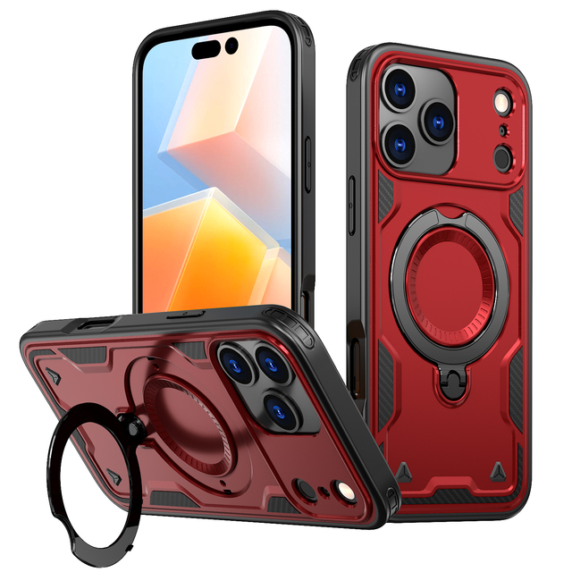 Trendy Color Stand Holder Rugged Armor Case for iPhone 15 16 17 Air Pro Max With Wireless Charging Protective Cellphone Cover
