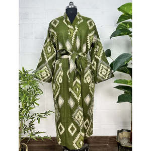 Unisex Yak <b>Wool</b> Robe Geometric Diamond Print Luxurious Urban Floral Warm Beige <b>Red</b> and Teal Kimono/Robe - Product Image 1
