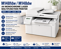 Printer Multifungsi Laser Monokrom A4 M148fdw M148dw Rekondisi 20 Cpm Nirkabel WiFi Duplex ADF Salin Pindai Kantor MFP