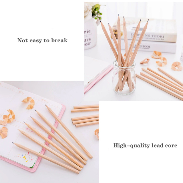 HB2B Custom Logo Student-Friendly Wooden Pencils Round/Hexagon/Triangle Designs No Breakage Unpainted White Wood Standard Set