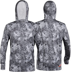 Men's Long Sleeve Fishing Shirt UPF 50 Blue <b>Camo</b> Print 100% Polyester Pullover Anti-Uv Protection Hooded <b>Top</b> - Product Image 5